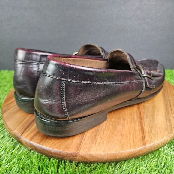 GH Bass & Co Men’s Size 11.5M Burgundy Leather Fringe Buckle Loafers Shoes - Picture 2 of 11